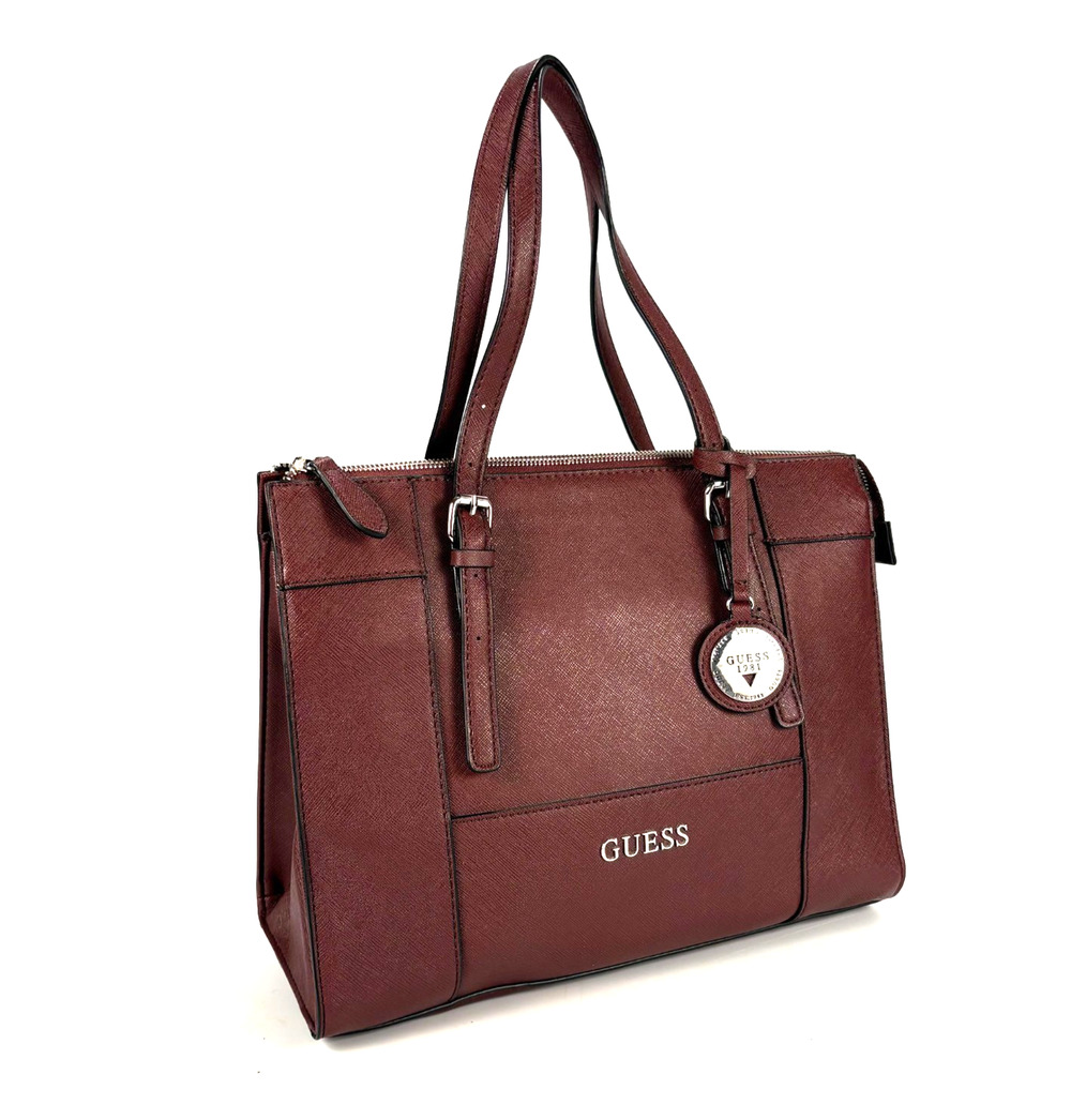 NWOT GUESS Burgundy Zip Tote Shoulder Bag Double Handles Handbag Wine Purse